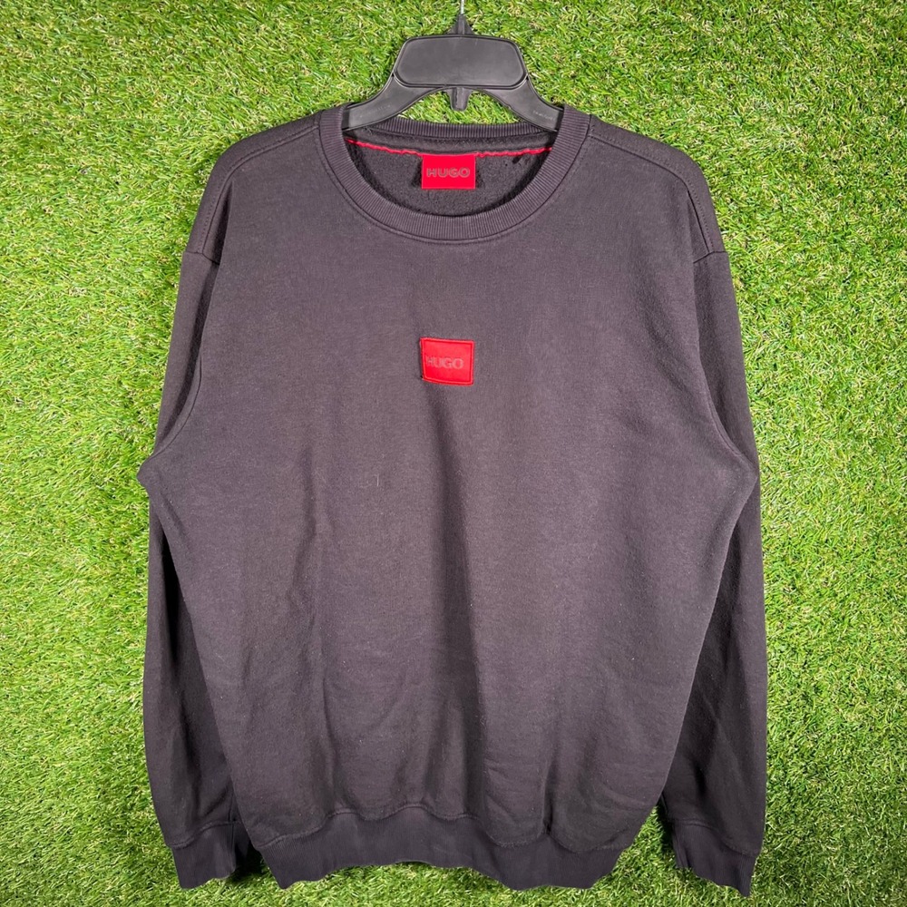 Hugo Boss Red Label Sweatshirt Mens XL Black Logo Patch Fleece Pullover